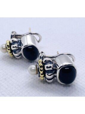 Sterling Silver 925 adn 14K Pearl Onyx Earrings Lagos Caviar?